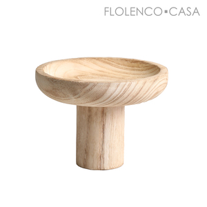 High-legged wooden fruit bowl-wood color
